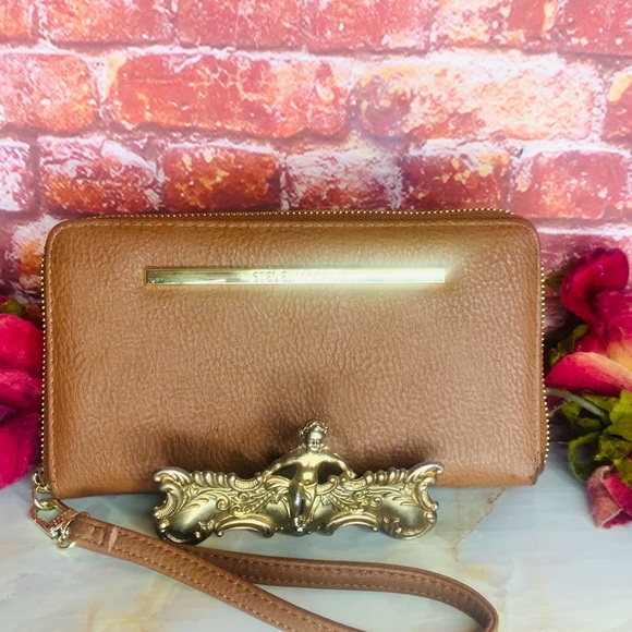 Steve Madden Cognac Pebbled Leather Zip Around Continental Wristlet Wall… - Picture 1 of 12
